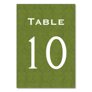 Olive Green Damask Wedding Tischnummer 10