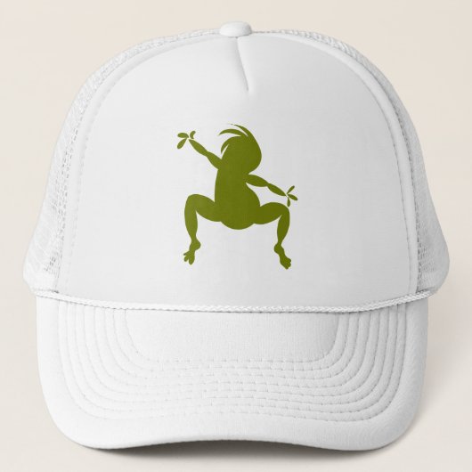 Olive Green Dancing Kokopelli Truckerkappe (Vorderseite)