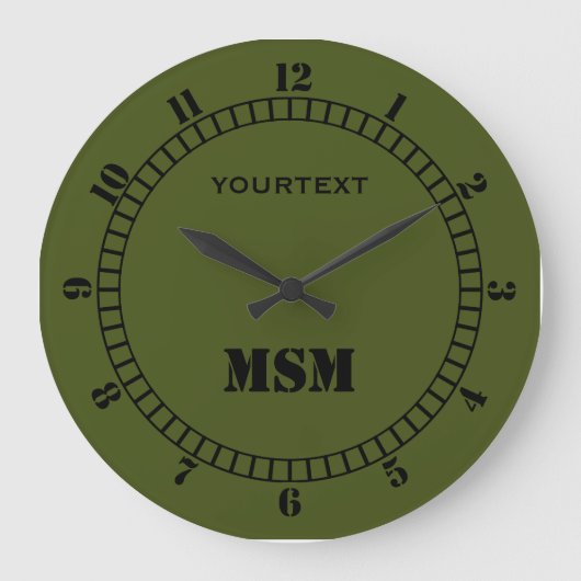 Olive Green Decor Dial leicht personalisieren Große Wanduhr (Vorderseite)