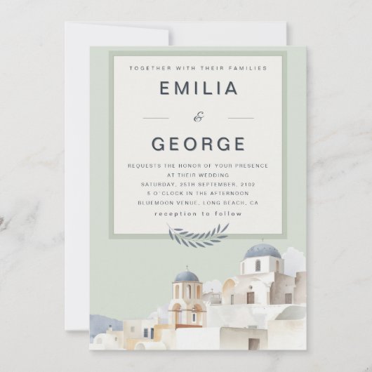 Olive Green Destination Wedding | Elegant  Einladung (Vorderseite)
