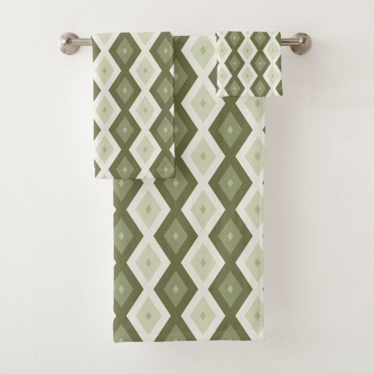 Olive Green Diamant Muster Badhandtuch Set (Insitu)