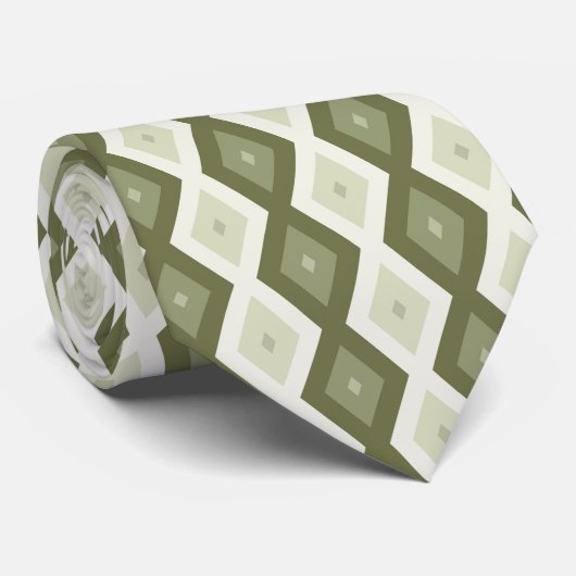Olive Green Diamant Muster Krawatte (Gerollt)
