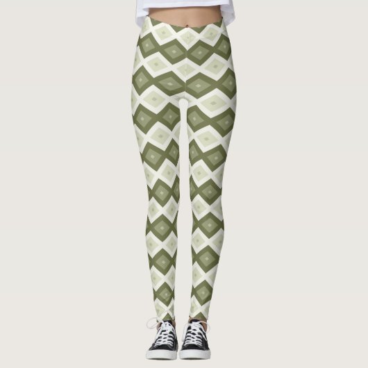Olive Green Diamant Muster Leggings (Vorderseite)