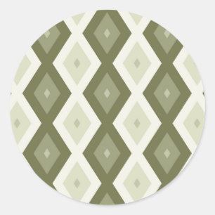 Olive Green Diamant Muster Runder Aufkleber