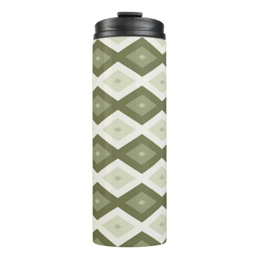 Olive Green Diamant Muster Thermosbecher (Vorderseite)