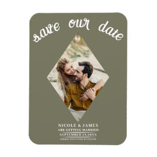 Olive Green Diamond Foto Wedding Save the Date Magnet