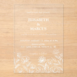 Olive green einfache Blumenhochzeit Acryleinladungen