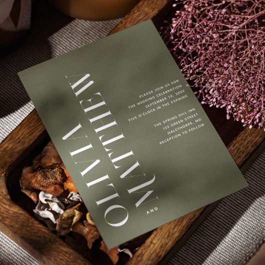 Olive green einfache minimalistische Hochzeit + QR Einladung