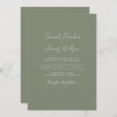 Olive Green Einladungen Hochzeit mit unterschriebe (Vorne/Hinten)