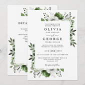 Olive Green EleganCountry Floral QR Code Hochzeit Einladung (Vorne/Hinten)