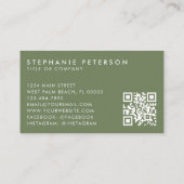Olive Green Elegant Custom Company Logo QR Code Visitenkarte (Rückseite)