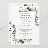 Olive Green Elegant Floral Brautparty QR Code Einladung (Vorne/Hinten)