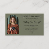 Olive Green Elegant Foto Script Beruflich Visitenkarte (Vorderseite)