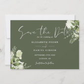 Olive Green Elegant Grüne Foto Hochzeit Save The Date (Vorderseite)