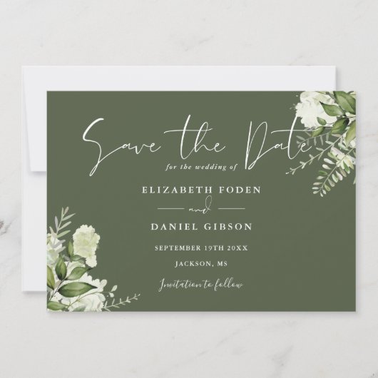 Olive Green Elegant Grüne Foto Hochzeit Save The Date (Vorderseite)