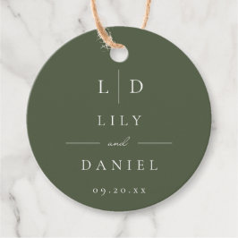 Olive Green Elegant Minimalistisch Monogram Weddin Geschenkanhänger