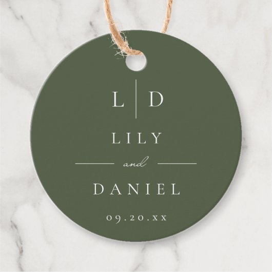 Olive Green Elegant Minimalistisch Monogram Weddin Geschenkanhänger (Vorderseite)