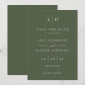 Olive Green Elegant Minimalistisch Monogram Weddin Save The Date (Vorne/Hinten)