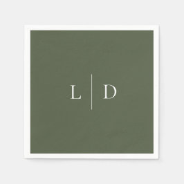 Olive Green Elegant Minimalistisch Monogram Weddin Serviette