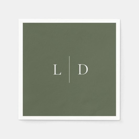 Olive Green Elegant Minimalistisch Monogram Weddin Serviette (Vorderseite)