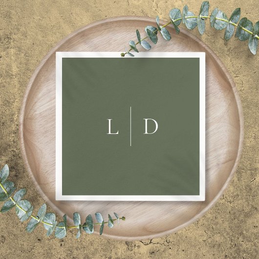 Olive Green Elegant Minimalistisch Monogram Weddin Serviette