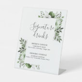 Olive Green Elegant Moderne Blumen Signature Drink Sockelschild (Vorderseite)