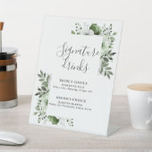 Olive Green Elegant Moderne Blumen Signature Drink Sockelschild (In SItu)