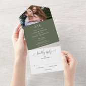 Olive Green Elegant Monogram Foto Wedding All In One Einladung (Abreißen)