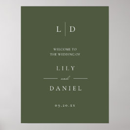Olive Green Elegant Monogram Wedding Welcome Sign Poster