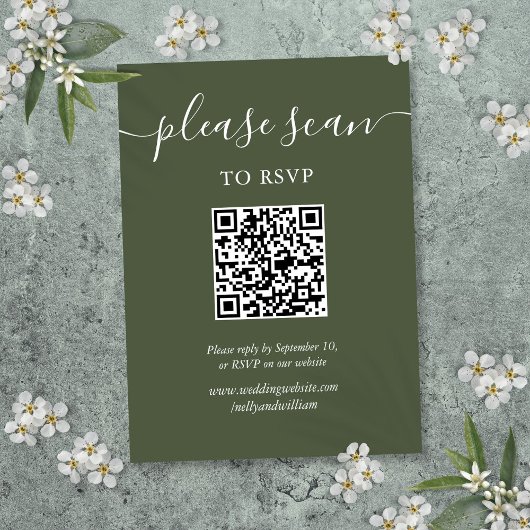 Olive Green Elegant Script UAWG QR Code Begleitkarte
