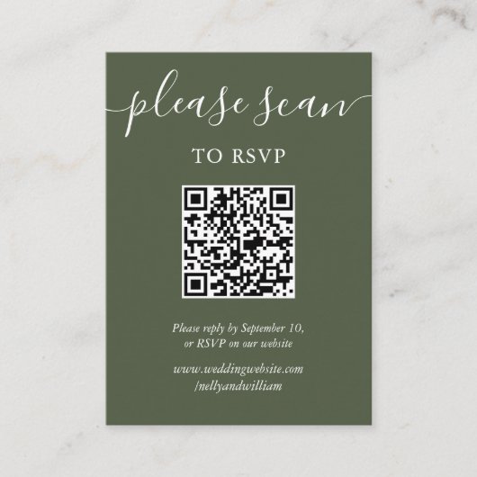 Olive Green Elegant Script UAWG QR Code Begleitkarte (Vorderseite)