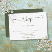 Olive Green Elegant Script Wedding RSVP Karte