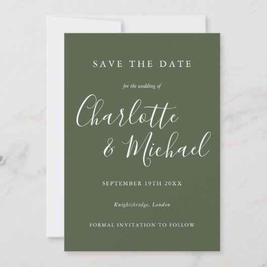 Olive Green Elegant Signature Script-Foto Save The Date (Vorderseite)