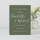 Olive Green Elegant Signature Script-Foto Save The Date (Stehend Vorderseite)