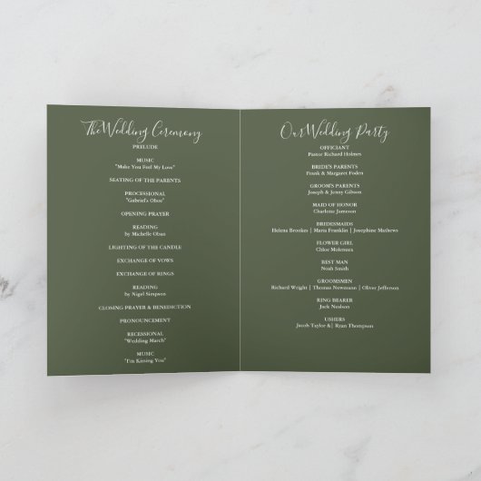 Olive Green Elegant Signature Script Hochzeit Programm (Innenseite)