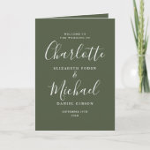 Olive Green Elegant Signature Script Hochzeit Programm (Vorderseite)