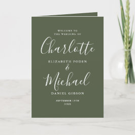 Olive Green Elegant Signature Script Hochzeit Programm