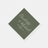 Olive Green Elegant Signature Script Hochzeit Serviette (Ecke)