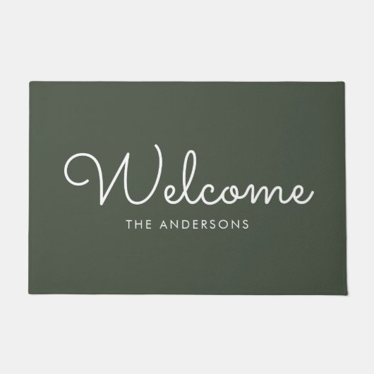 Olive Green Extravagant Script "Welcome" Personali Fußmatte (Vorderseite)