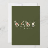 Olive Green Floral Botanical Letter Baby Dusche Einladung (Rückseite)