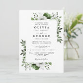 Olive Green Floral Botanical Modern Wedding Einladung (Stehend Vorderseite)