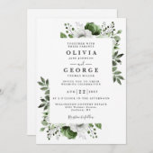 Olive Green Floral Botanical Modern Wedding Einladung (Vorne/Hinten)