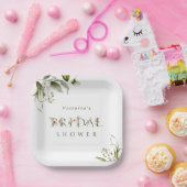 Olive Green Floral BotanLetter Brautparty Pappteller (Party)