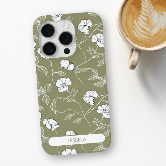 Olive Green Floral Einfache Blume Moderner Name Case-Mate iPhone Hülle