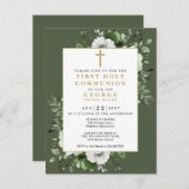 Olive Green Floral First Heilige Kommune Einladung Postkarte (Vorne/Hinten)