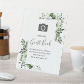Olive Green Floral Foto Gästebuch Hochzeit Sockelschild (In SItu)