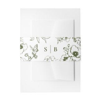 Olive Green Floral Garden Monogram Wedding Einladungsbanderole