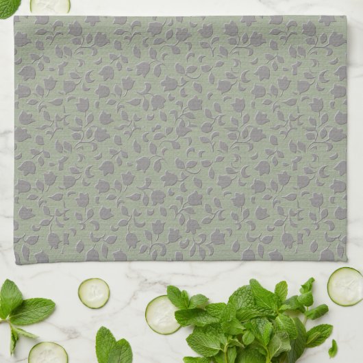 Olive Green Floral Geschirrtuch (Gefaltet)