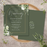 Olive Green Floral Gold Arch Hochzeit Einladung<br><div class="desc">Dieses elegante Budget olivgrüne botanische Grün Blätter Hochzeitseinladung kann mit Ihren Informationen in modernen,  stilvollen Typografie mit Ihren Monogramm Initialen auf der Rückseite personalisiert werden. Entwickelt von Thisisnotme©</div>