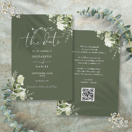 Olive Green Floral Greenerity QR Code Hochzeit Save The Date